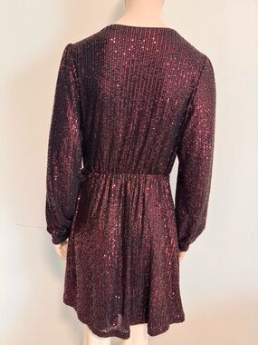Red Sequin Wrap Dress Long Sleeve Mini Holiday Party Cocktail Dress
